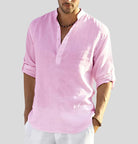 Linen Shirt - Cotton - Half-button - Men's Shirt - Linen Clothing For Men-Shirts-Chaps of London-Pink-XS-Chaps of London