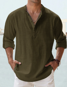 Linen Shirt | Cotton | Lightweight | Long Sleeve Linen Shirt | Men's Shirt-Chaps of London-Army Green-S-Chaps of London