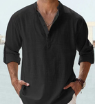 Linen Shirt | Cotton | Lightweight | Long Sleeve Linen Shirt | Men's Shirt-Chaps of London-Black-S-Chaps of London