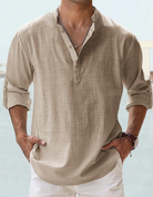 Linen Shirt | Cotton | Lightweight | Long Sleeve Linen Shirt | Men's Shirt-Chaps of London-Khaki-S-Chaps of London