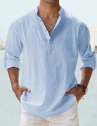 Linen Shirt | Cotton | Lightweight | Long Sleeve Linen Shirt | Men's Shirt-Chaps of London-Light Blue-S-Chaps of London