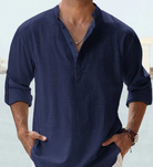 Linen Shirt | Cotton | Lightweight | Long Sleeve Linen Shirt | Men's Shirt-Chaps of London-Navy Blue-S-Chaps of London