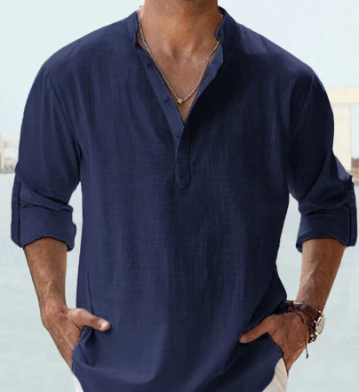 Linen Shirt | Cotton | Lightweight | Long Sleeve Linen Shirt | Men's Shirt-Chaps of London-Navy Blue-S-Chaps of London