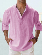 Linen Shirt | Cotton | Lightweight | Long Sleeve Linen Shirt | Men's Shirt-Chaps of London-Pink-S-Chaps of London