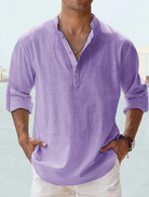 Linen Shirt | Cotton | Lightweight | Long Sleeve Linen Shirt | Men's Shirt-Chaps of London-Purple-S-Chaps of London