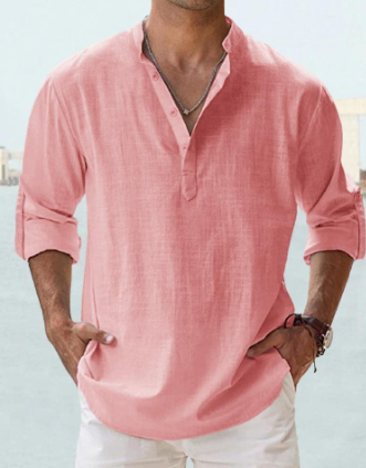 Linen Shirt | Cotton | Lightweight | Long Sleeve Linen Shirt | Men's Shirt-Chaps of London-Watermelon Red-S-Chaps of London