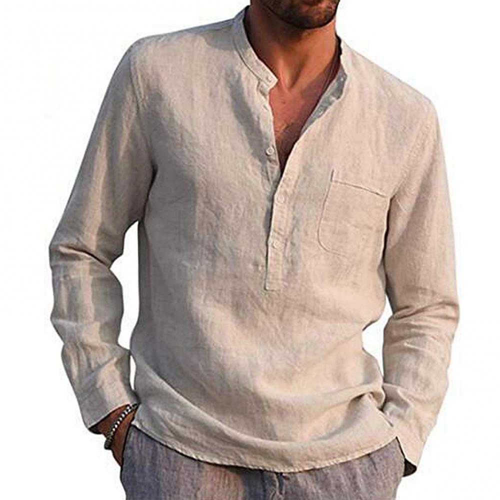 Linen Shirt - Cotton - Lightweight - Long Sleeve Shirt - Men's Shirts-Men Shirts-Chaps of London-Beige-XS-Chaps of London