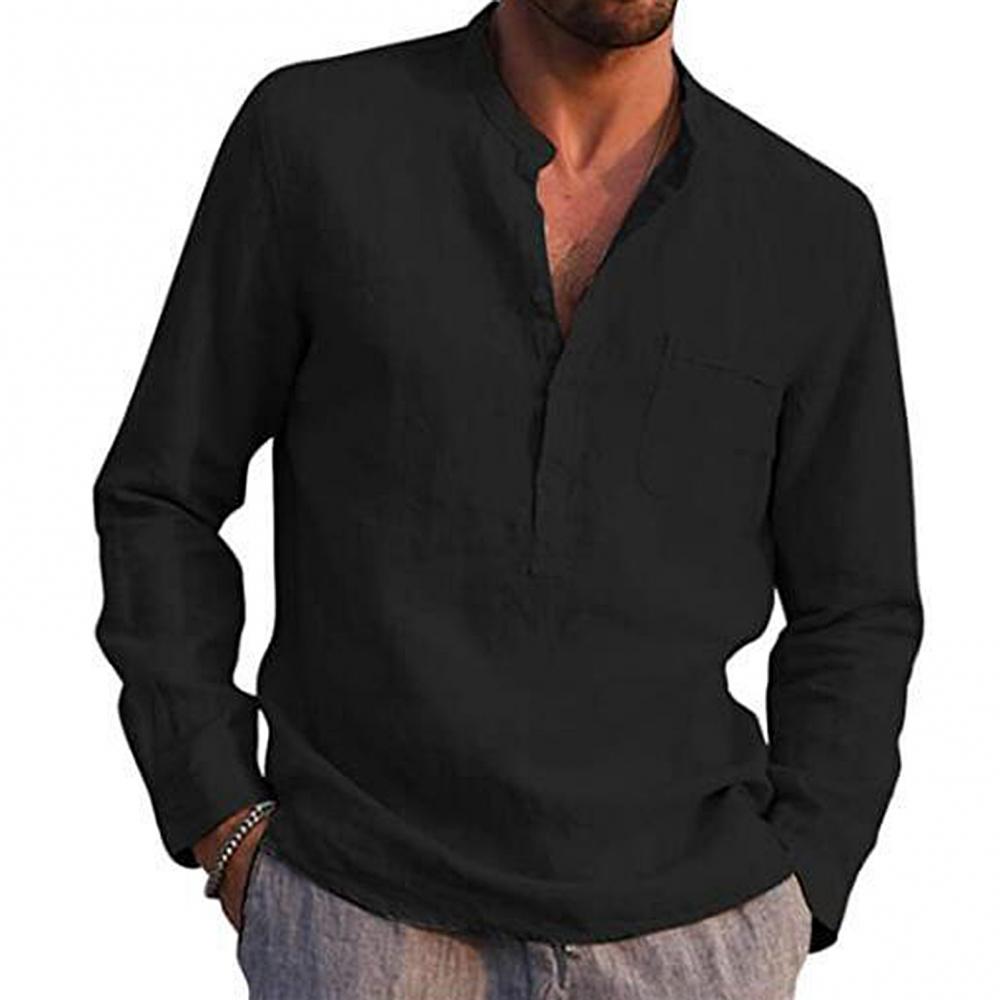 Linen Shirt - Cotton - Lightweight - Long Sleeve Shirt - Men's Shirts-Men Shirts-Chaps of London-Black-XS-Chaps of London