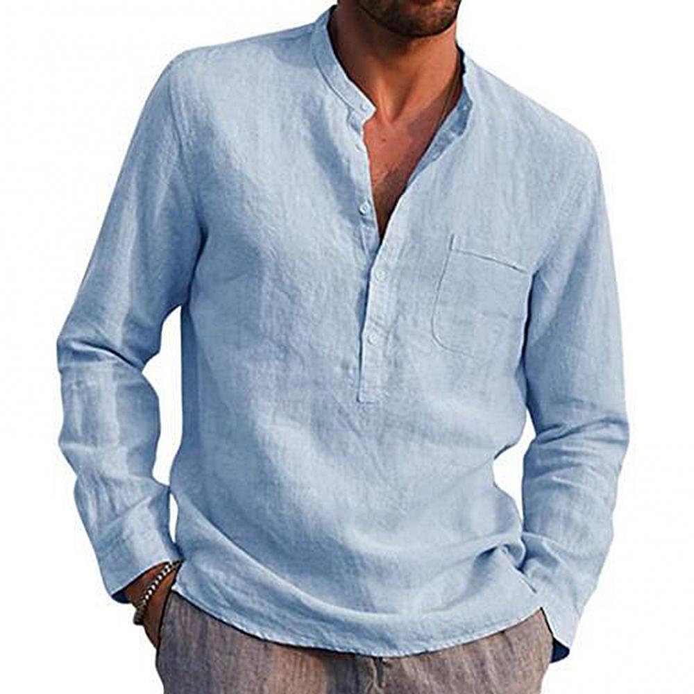 Linen Shirt - Cotton - Lightweight - Long Sleeve Shirt - Men's Shirts-Men Shirts-Chaps of London-Blue-XS-Chaps of London