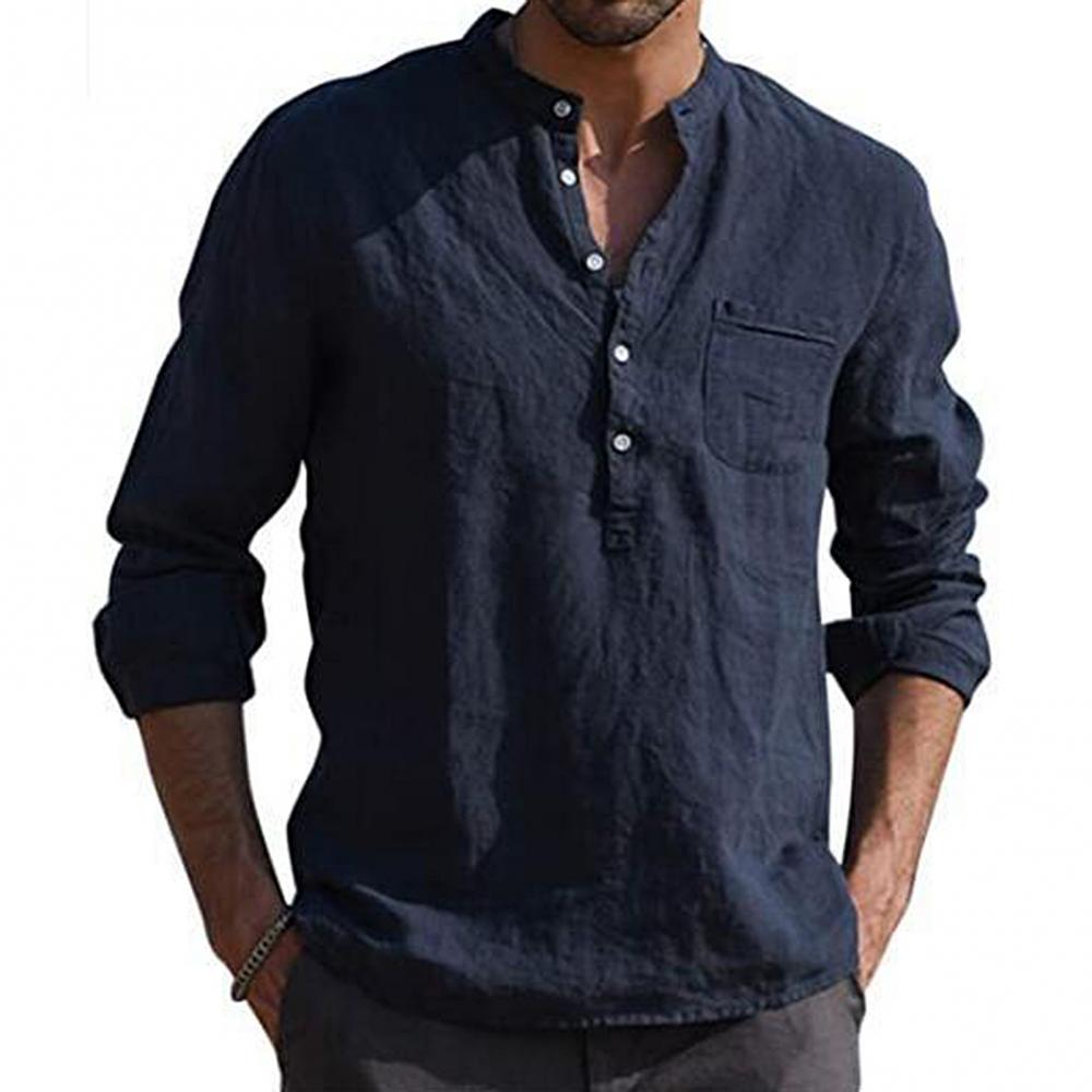 Linen Shirt - Cotton - Lightweight - Long Sleeve Shirt - Men's Shirts-Men Shirts-Chaps of London-Dark Blue-XS-Chaps of London