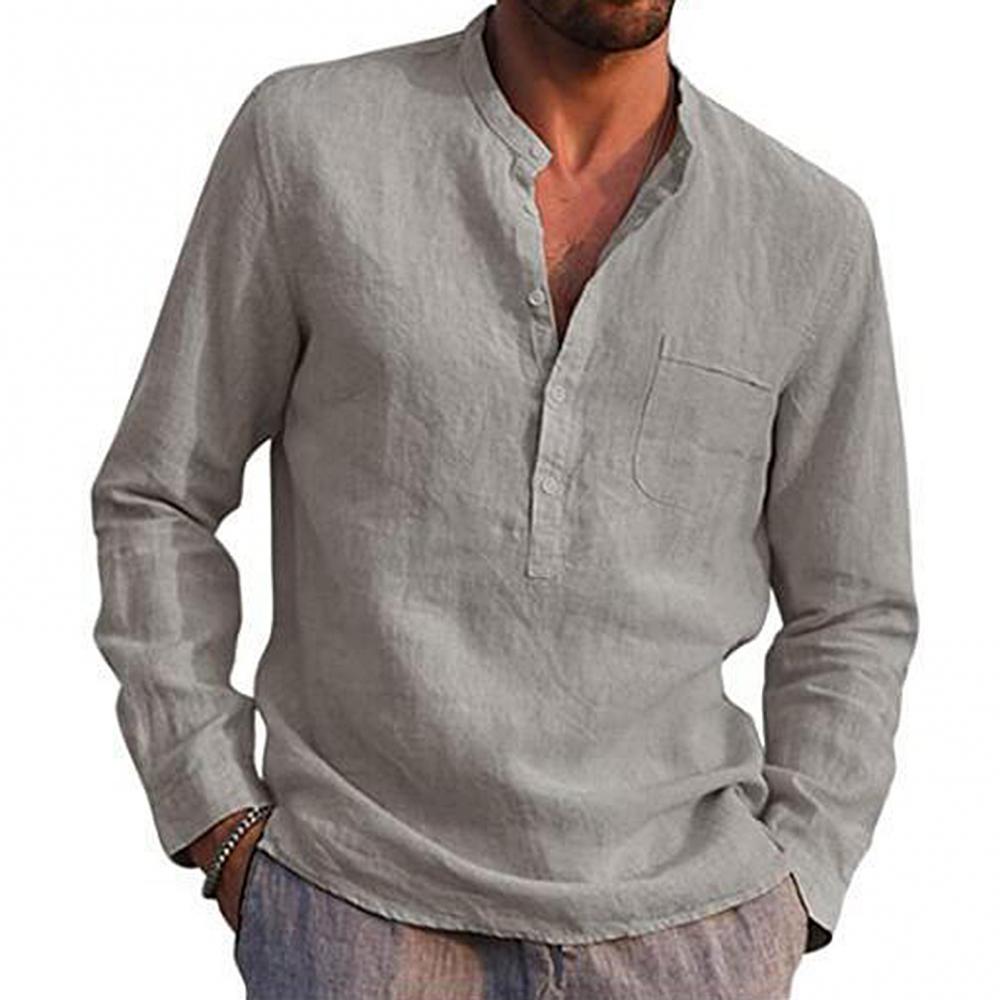 Linen Shirt - Cotton - Lightweight - Long Sleeve Shirt - Men's Shirts-Men Shirts-Chaps of London-Gray-XS-Chaps of London
