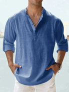 Linen Shirt | Half Button | Lightweight | Long Sleeve Shirt | Men's Shirts-Chaps of London-Blue-S-Chaps of London