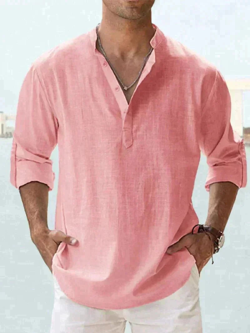 Linen Shirt | Half Button | Lightweight | Long Sleeve Shirt | Men's Shirts-Chaps of London-Chaps of London