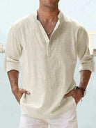 Linen Shirt | Half Button | Lightweight | Long Sleeve Shirt | Men's Shirts-Chaps of London-Cream-S-Chaps of London