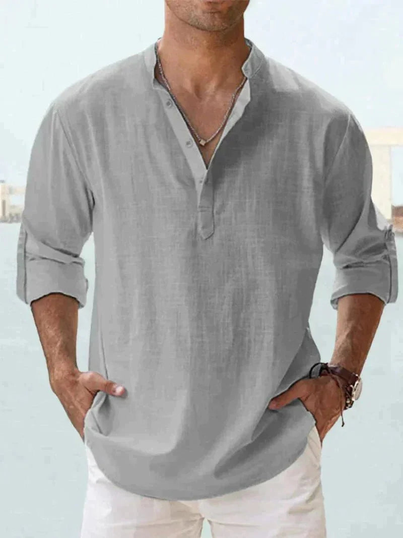 Linen Shirt | Half Button | Lightweight | Long Sleeve Shirt | Men's Shirts-Chaps of London-Grey-S-Chaps of London