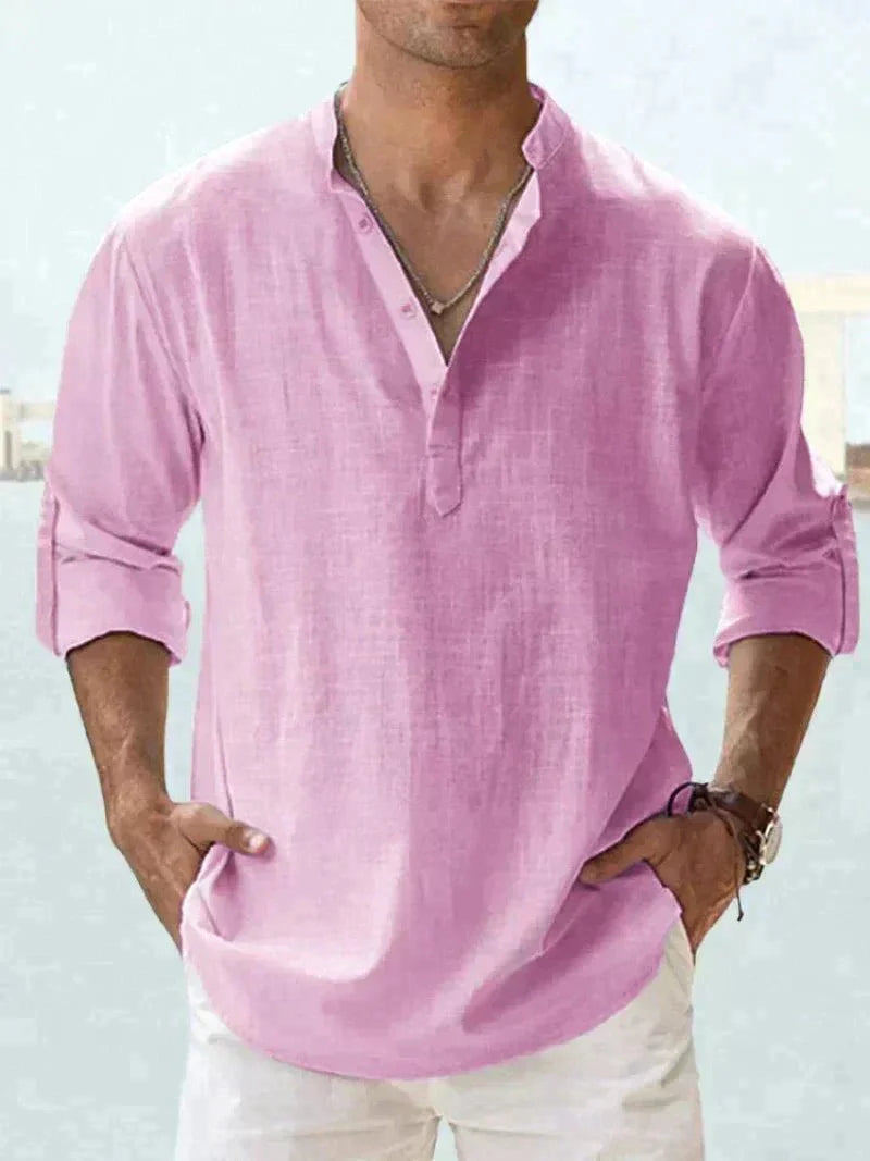 Linen Shirt | Half Button | Lightweight | Long Sleeve Shirt | Men's Shirts-Chaps of London-Light Pink-S-Chaps of London