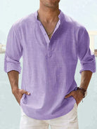 Linen Shirt | Half Button | Lightweight | Long Sleeve Shirt | Men's Shirts-Chaps of London-Purple-S-Chaps of London