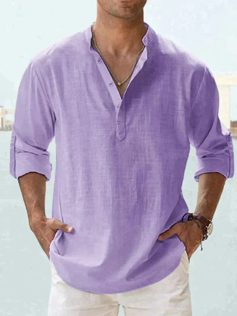 Linen Shirt | Half Button | Lightweight | Long Sleeve Shirt | Men's Shirts-Chaps of London-Purple-S-Chaps of London