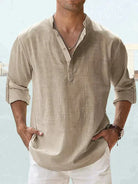Linen Shirt | Half Button | Long Sleeve | Summer Shirt | Men's Shirt-Men Shirt-Chaps of London-Beige-S-Chaps of London