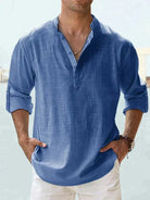 Linen Shirt | Half Button | Long Sleeve | Summer Shirt | Men's Shirt-Men Shirt-Chaps of London-Light Blue-S-Chaps of London
