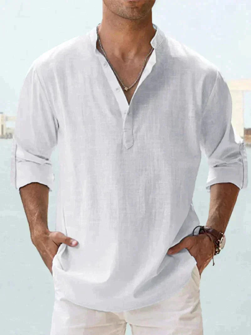 Linen Shirt | Half Button | Long Sleeve | Summer Shirt | Men's Shirt-Men Shirt-Chaps of London-White-S-Chaps of London