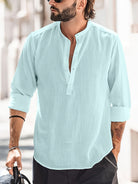 Linen Shirt - Half Buttoned - Long Sleeve - Summer Shirt - Men's Shirt-Blouses_M-Chaps of London-Light Blue-S-Chaps of London