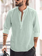 Linen Shirt - Half Buttoned - Long Sleeve - Summer Shirt - Men's Shirt-Blouses_M-Chaps of London-Light Green-S-Chaps of London
