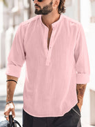 Linen Shirt - Half Buttoned - Long Sleeve - Summer Shirt - Men's Shirt-Blouses_M-Chaps of London-Pink-S-Chaps of London