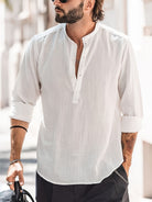 Linen Shirt - Half Buttoned - Long Sleeve - Summer Shirt - Men's Shirt-Blouses_M-Chaps of London-White-S-Chaps of London