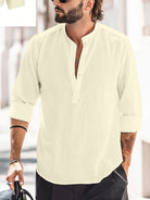 Linen Shirt - Half Buttoned - Long Sleeve - Summer Shirt - Men's Shirt-Blouses_M-Chaps of London-Yellow-S-Chaps of London