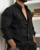 Linen Shirt | Lightweight | Button-Up | Long Sleeve Shirt | Men's Shirt-Blouses_M-Southern Taylor-Black-S-Chaps of London