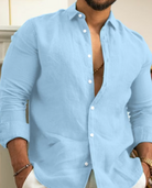 Linen Shirt | Lightweight | Button-Up | Long Sleeve Shirt | Men's Shirt-Blouses_M-Southern Taylor-Blue-S-Chaps of London