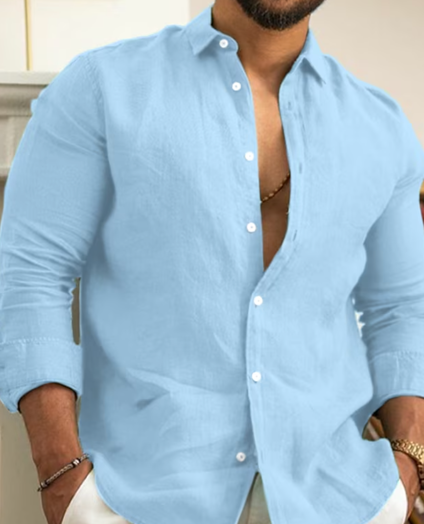 Linen Shirt | Lightweight | Button-Up | Long Sleeve Shirt | Men's Shirt-Blouses_M-Southern Taylor-Blue-S-Chaps of London