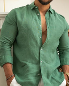 Linen Shirt | Lightweight | Button-Up | Long Sleeve Shirt | Men's Shirt-Blouses_M-Southern Taylor-Green-S-Chaps of London