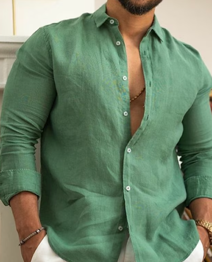 Linen Shirt | Lightweight | Button-Up | Long Sleeve Shirt | Men's Shirt-Blouses_M-Southern Taylor-Green-S-Chaps of London