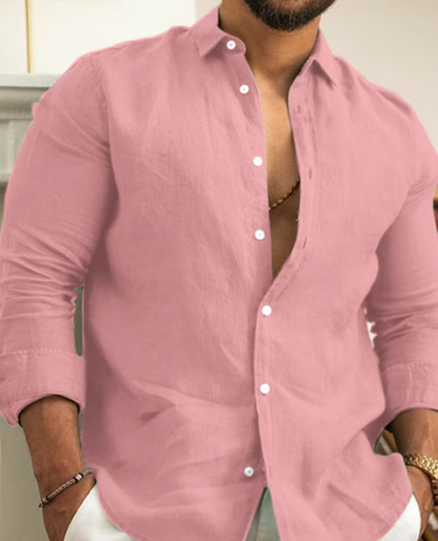 Linen Shirt | Lightweight | Button-Up | Long Sleeve Shirt | Men's Shirt-Blouses_M-Southern Taylor-Pink-S-Chaps of London