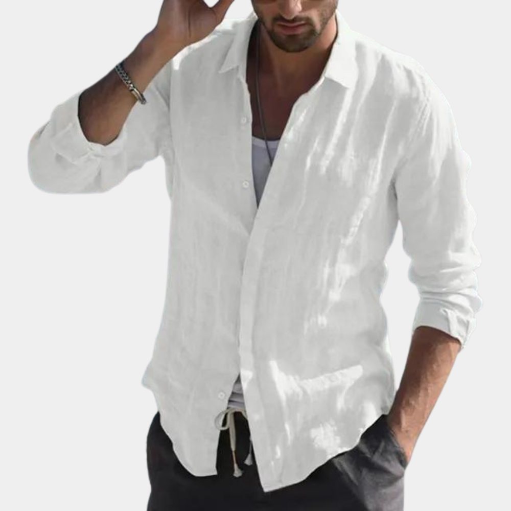 Linen Shirt - Lightweight - Long Sleeve - Button-Up Shirt - Men's Summer Shirt-Fashion Men Shirt Casual All-year-Chaps of London-White-S-Chaps of London