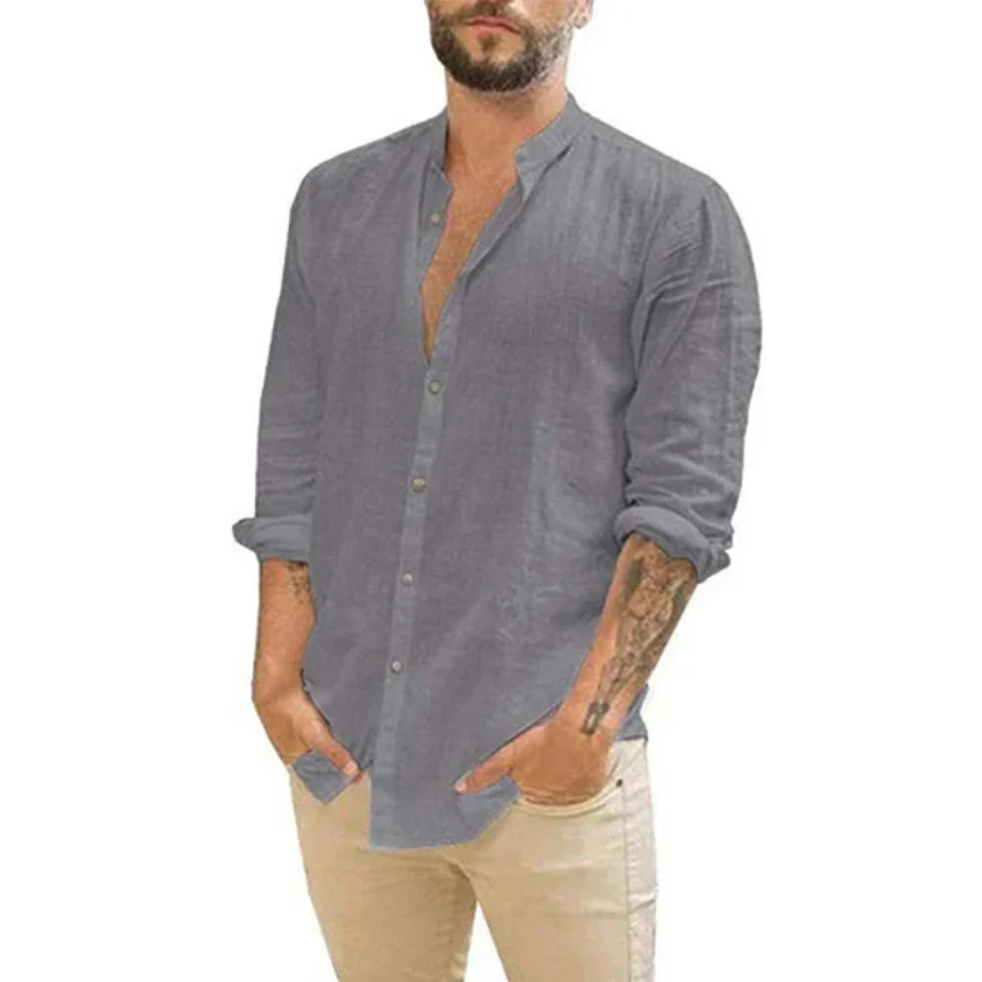 Linen Shirt | Lightweight | Long Sleeve | Button-Up Shirt | Men's Summer Shirts-Shirt-Chaps of London-Gray-S-Chaps of London