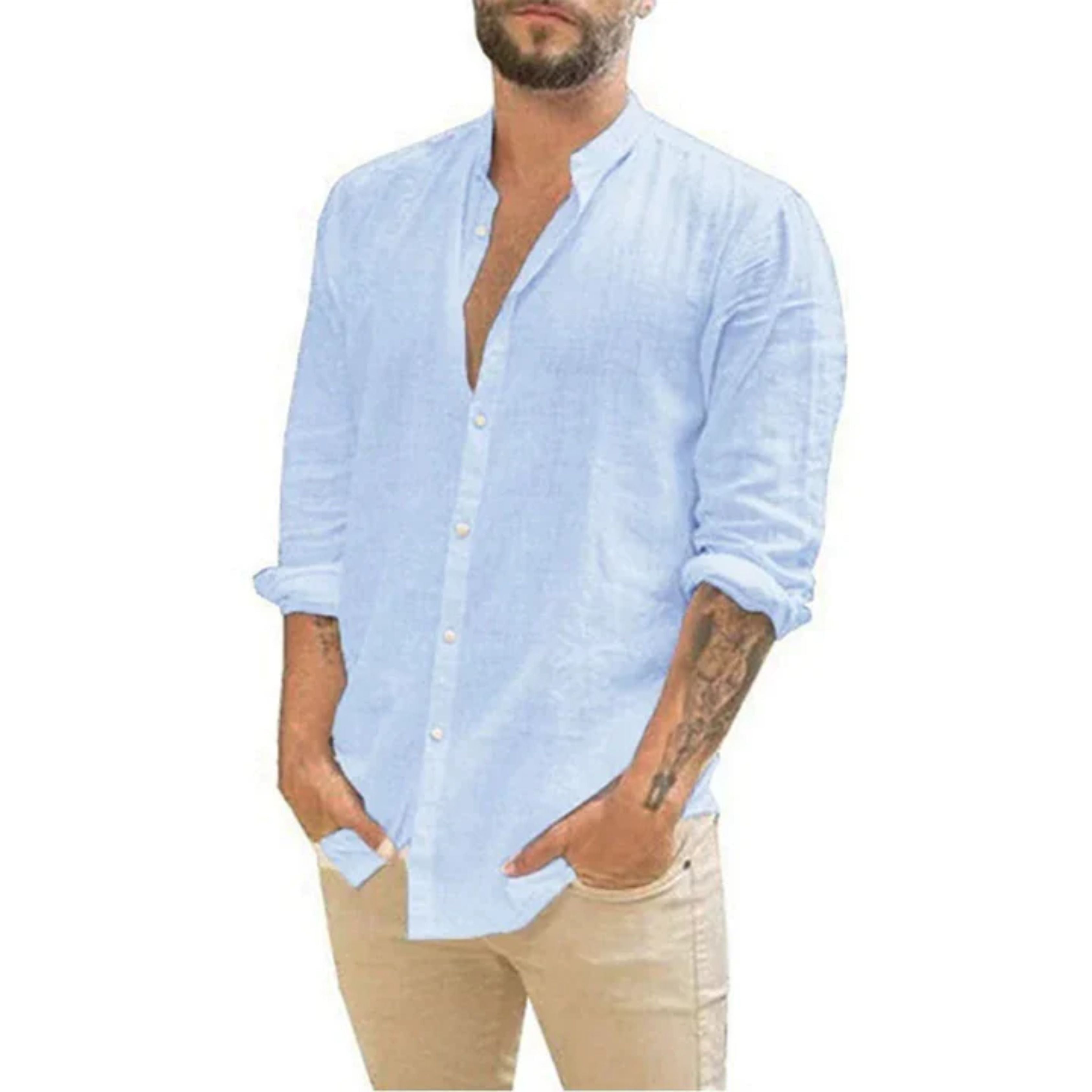 Linen Shirt | Lightweight | Long Sleeve | Button-Up Shirt | Men's Summer Shirts-Shirt-Chaps of London-Light Blue-S-Chaps of London