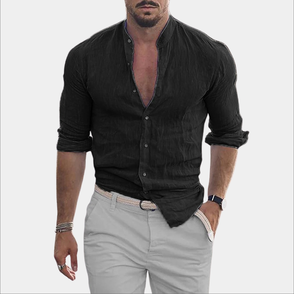 Linen Shirt - Lightweight - Long Sleeve - Buttoned Up Shirt - Men's Summer Shirt-Chaps of London-Black-S-Chaps of London