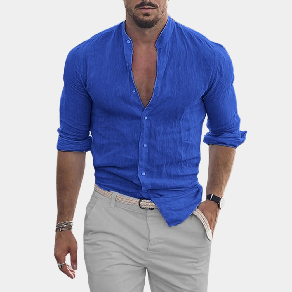 Linen Shirt - Lightweight - Long Sleeve - Buttoned Up Shirt - Men's Summer Shirt-Chaps of London-Blue-S-Chaps of London