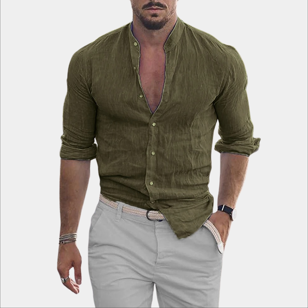 Linen Shirt - Lightweight - Long Sleeve - Buttoned Up Shirt - Men's Summer Shirt-Chaps of London-Green-S-Chaps of London