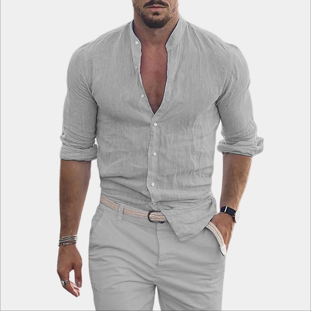 Linen Shirt - Lightweight - Long Sleeve - Buttoned Up Shirt - Men's Summer Shirt-Chaps of London-Grey-S-Chaps of London