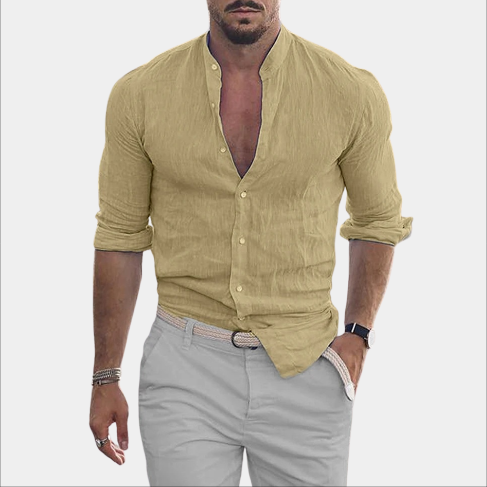 Linen Shirt - Lightweight - Long Sleeve - Buttoned Up Shirt - Men's Summer Shirt-Chaps of London-Khaki-S-Chaps of London