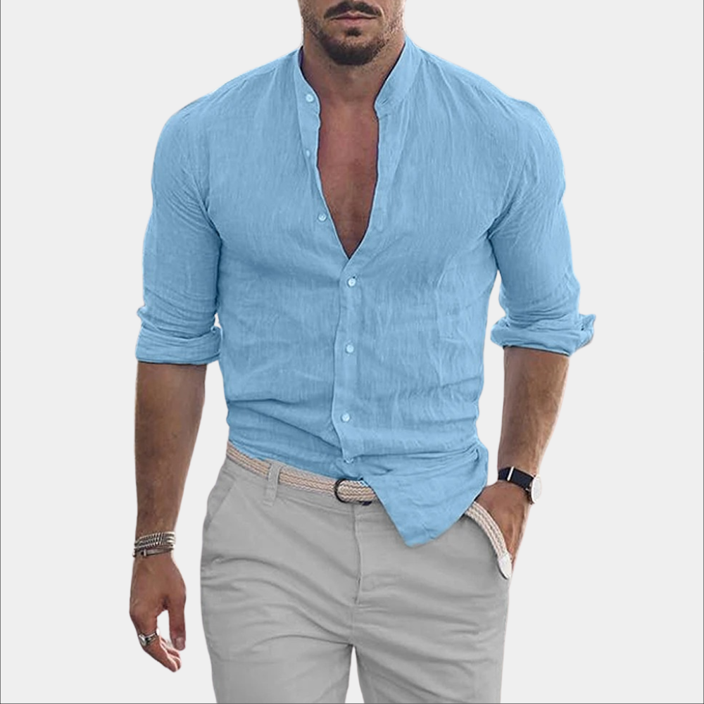 Linen Shirt - Lightweight - Long Sleeve - Buttoned Up Shirt - Men's Summer Shirt-Chaps of London-Light Blue-S-Chaps of London
