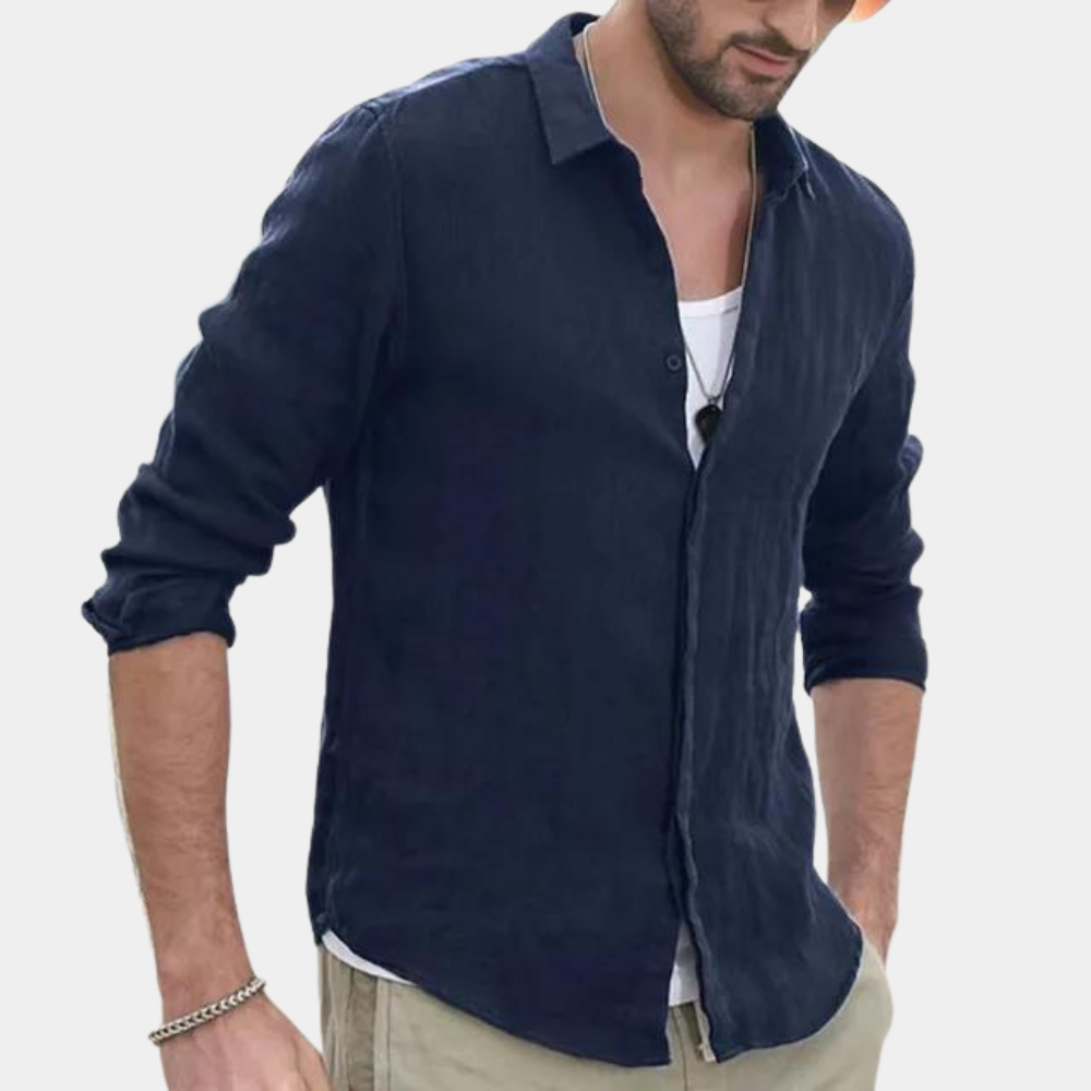 Linen Shirt - Long Sleeve - Breathable - Shirts Button-Up - Men's Shirt-Men Summer Shirt-Chaps of London-Blau-S-Chaps of London