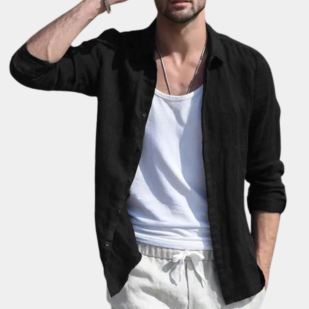 Linen Shirt - Long Sleeve - Breathable - Shirts Button-Up - Men's Shirt-Men Summer Shirt-Chaps of London-Schwarz-S-Chaps of London
