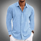 Linen Shirt - Long Sleeve - Collared - Button-Up Shirt - Men's Clothing-Shirt-Chaps of London-Blue-XS-Chaps of London