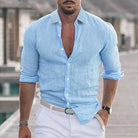 Linen Shirt - Long Sleeve - Lightweight - Button-Up Shirt - Men's Shirts-Men's Top-Chaps of London-Blue-S-Chaps of London