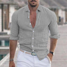 Linen Shirt - Long Sleeve - Lightweight - Button-Up Shirt - Men's Shirts-Men's Top-Chaps of London-Grey-S-Chaps of London